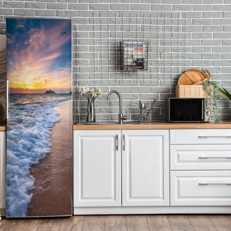 Naklejka na lodówkę jasny wzór z cytrynami i kwiatami – Wallissimo®