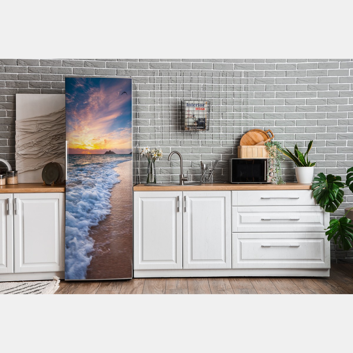 Naklejka na lodówkę spokojny wschód słońca nad brzegiem oceanu – Wallissimo® Naklejka na lodówkę spokojny wschód słońca nad brzegiem oceanu – Wallissimo®