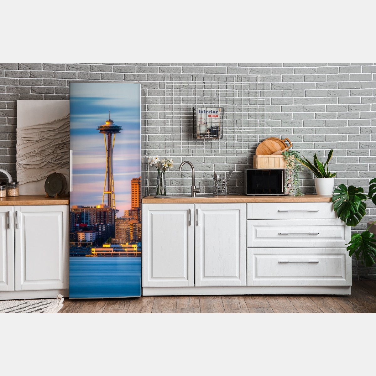 Naklejka na lodówkę panorama Seattle ze Space Needle o zachodzie słońca – Wallissimo® Naklejka na lodówkę panorama Seattle ze Space Needle o zachodzie słońca – Wallissimo®