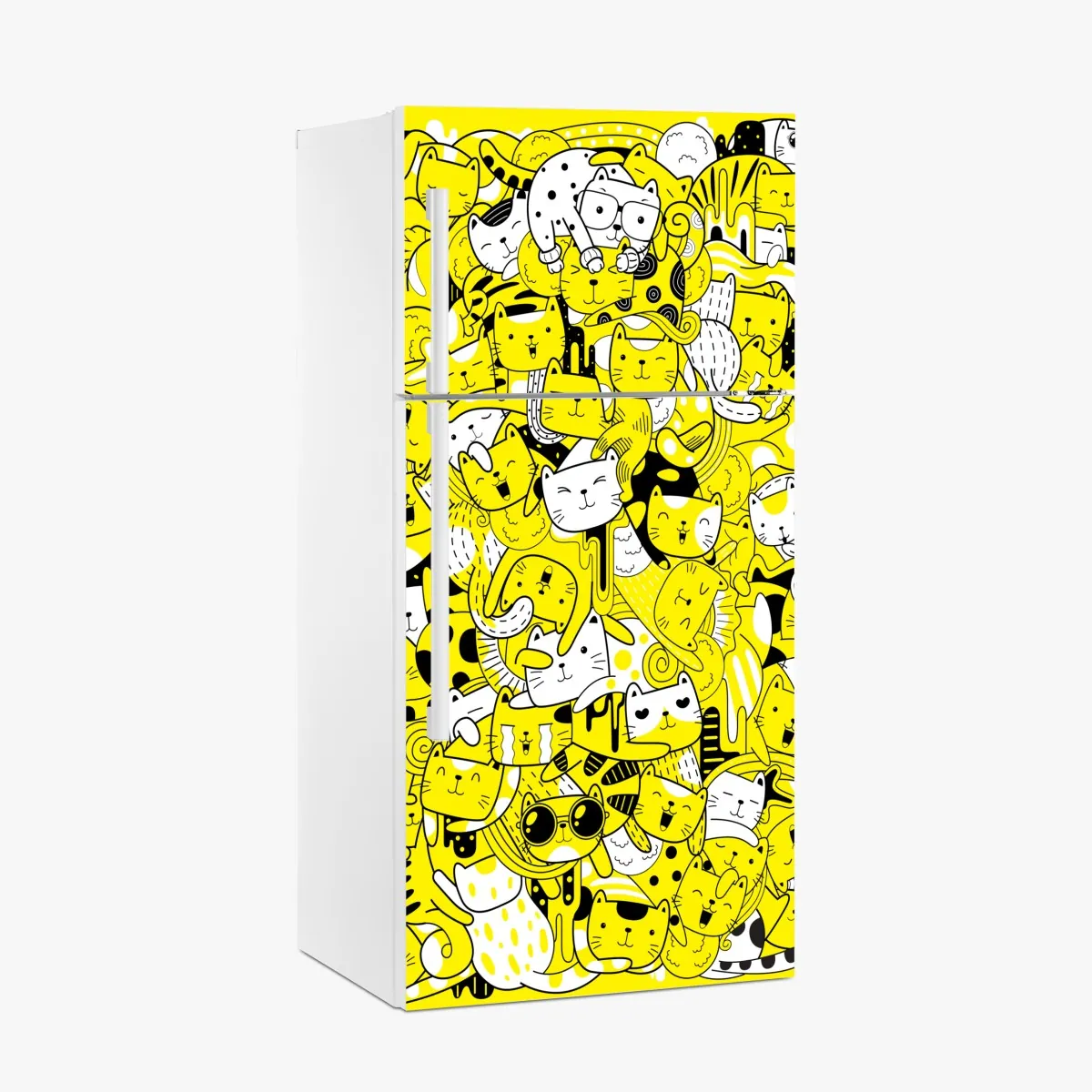 Naklejka na lodówkę zabawna żółta mozaika kotów – Wallissimo® Naklejka na lodówkę zabawna żółta mozaika kotów – Wallissimo®