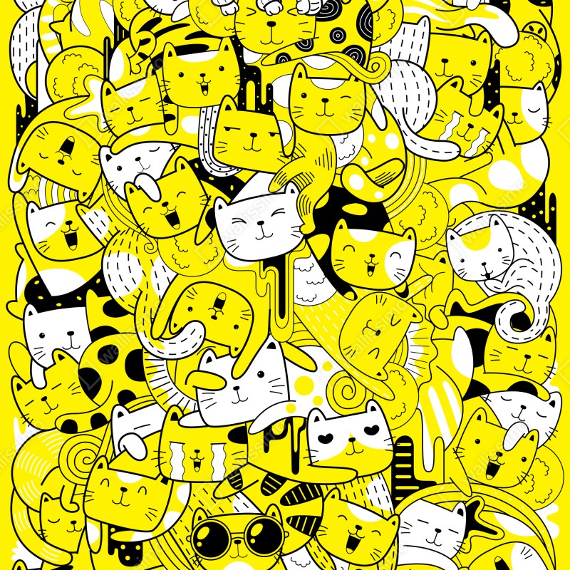 Naklejka na lodówkę zabawna żółta mozaika kotów – Wallissimo® Naklejka na lodówkę zabawna żółta mozaika kotów – Wallissimo®