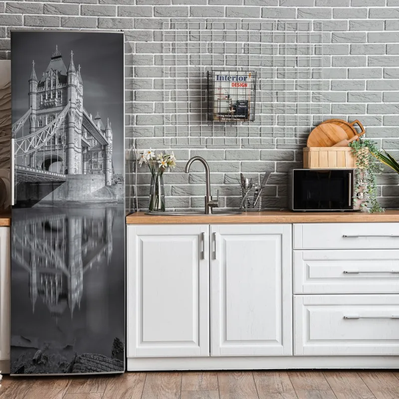 Naklejka na lodówkę pastelowy turkusowy wzór kwiatowy na miętowym tle – Wallissimo®