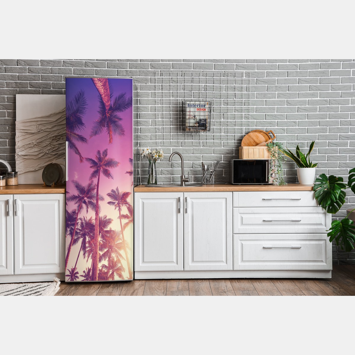 Naklejka na lodówkę tropikalne palmy o zachodzie słońca – Wallissimo® Naklejka na lodówkę tropikalne palmy o zachodzie słońca – Wallissimo®