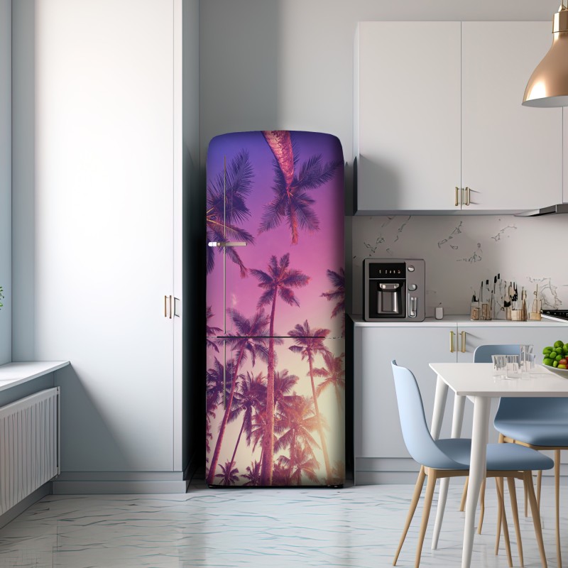 Naklejka na lodówkę tropikalne palmy o zachodzie słońca – Wallissimo® Naklejka na lodówkę tropikalne palmy o zachodzie słońca – Wallissimo®