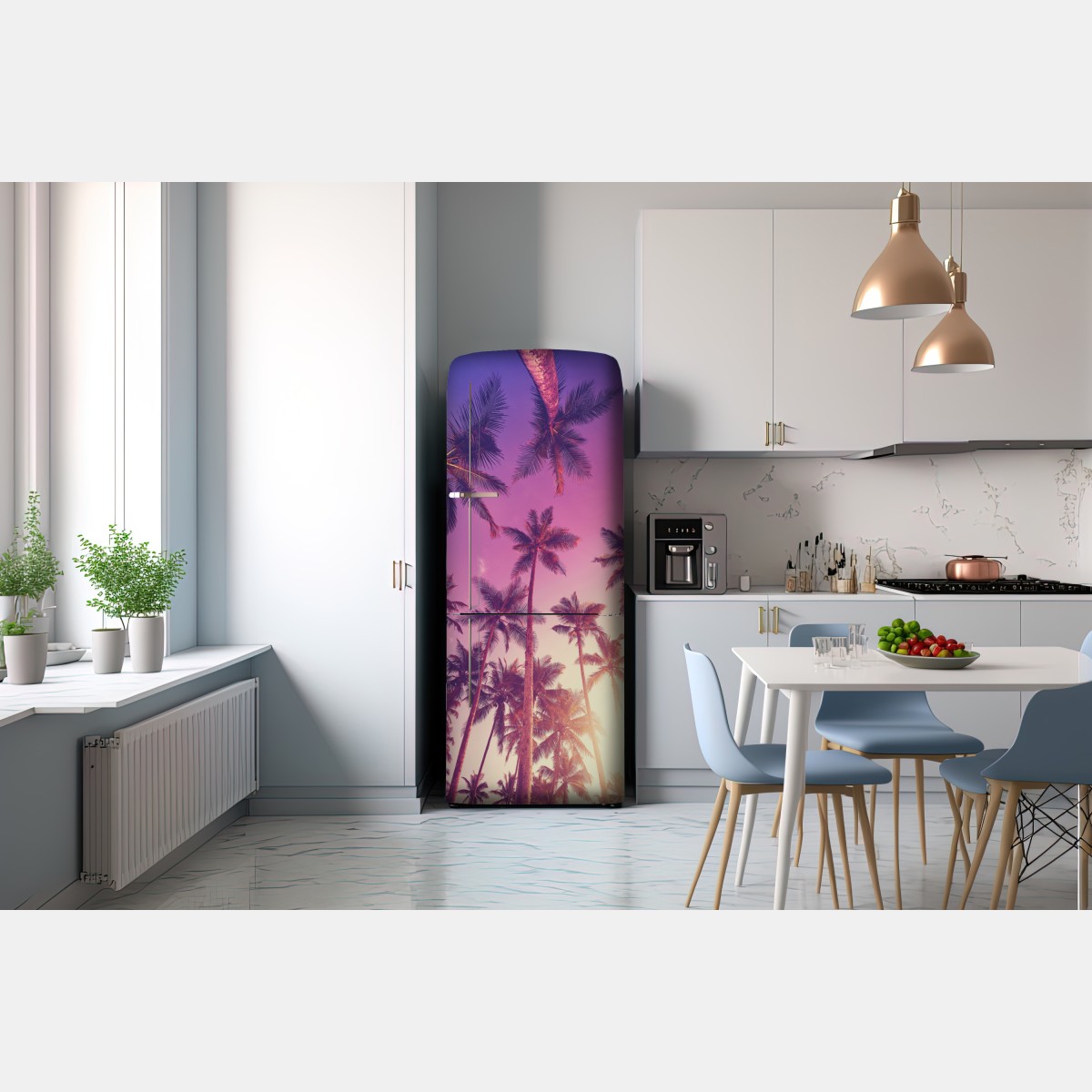 Naklejka na lodówkę tropikalne palmy o zachodzie słońca – Wallissimo® Naklejka na lodówkę tropikalne palmy o zachodzie słońca – Wallissimo®