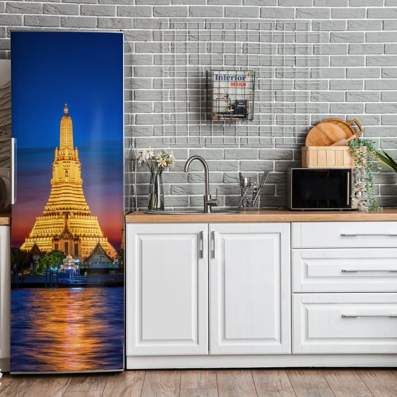 Naklejka na lodówkę oceaniczny błękit i złote zawirowania – Wallissimo®