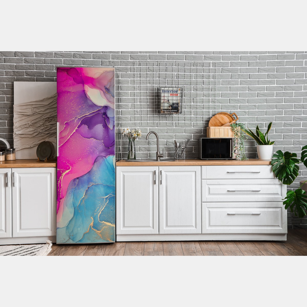 Naklejka na lodówkę wibrująca marmurowa kompozycja alkoholowego tuszu – Wallissimo® Naklejka na lodówkę wibrująca marmurowa kompozycja alkoholowego tuszu – Wallissimo®