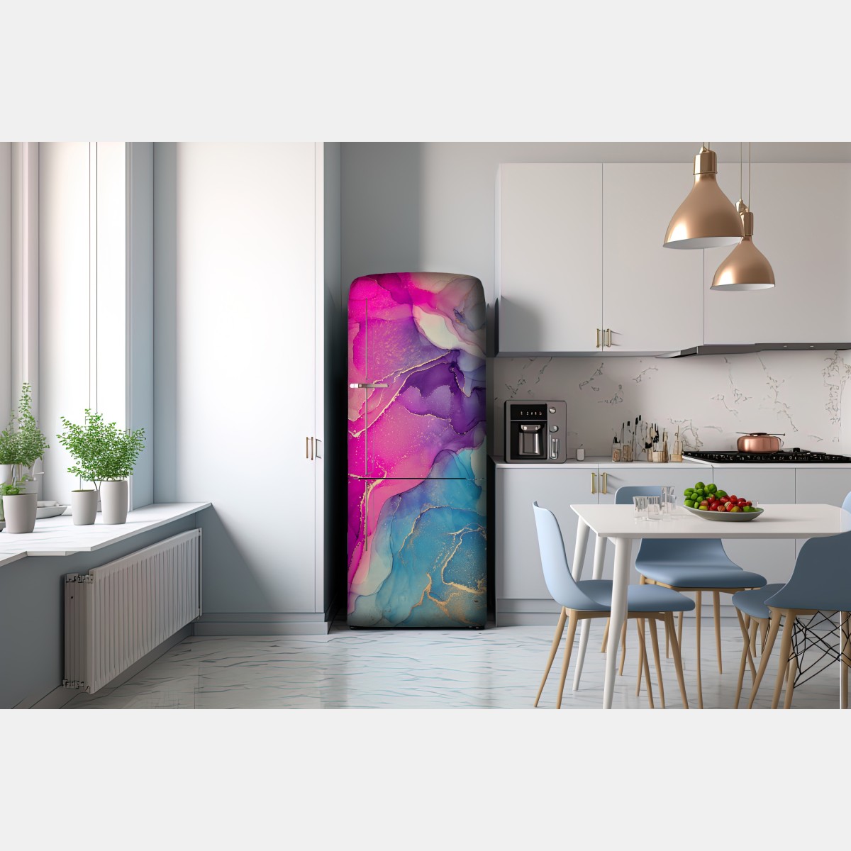 Naklejka na lodówkę wibrująca marmurowa kompozycja alkoholowego tuszu – Wallissimo® Naklejka na lodówkę wibrująca marmurowa kompozycja alkoholowego tuszu – Wallissimo®