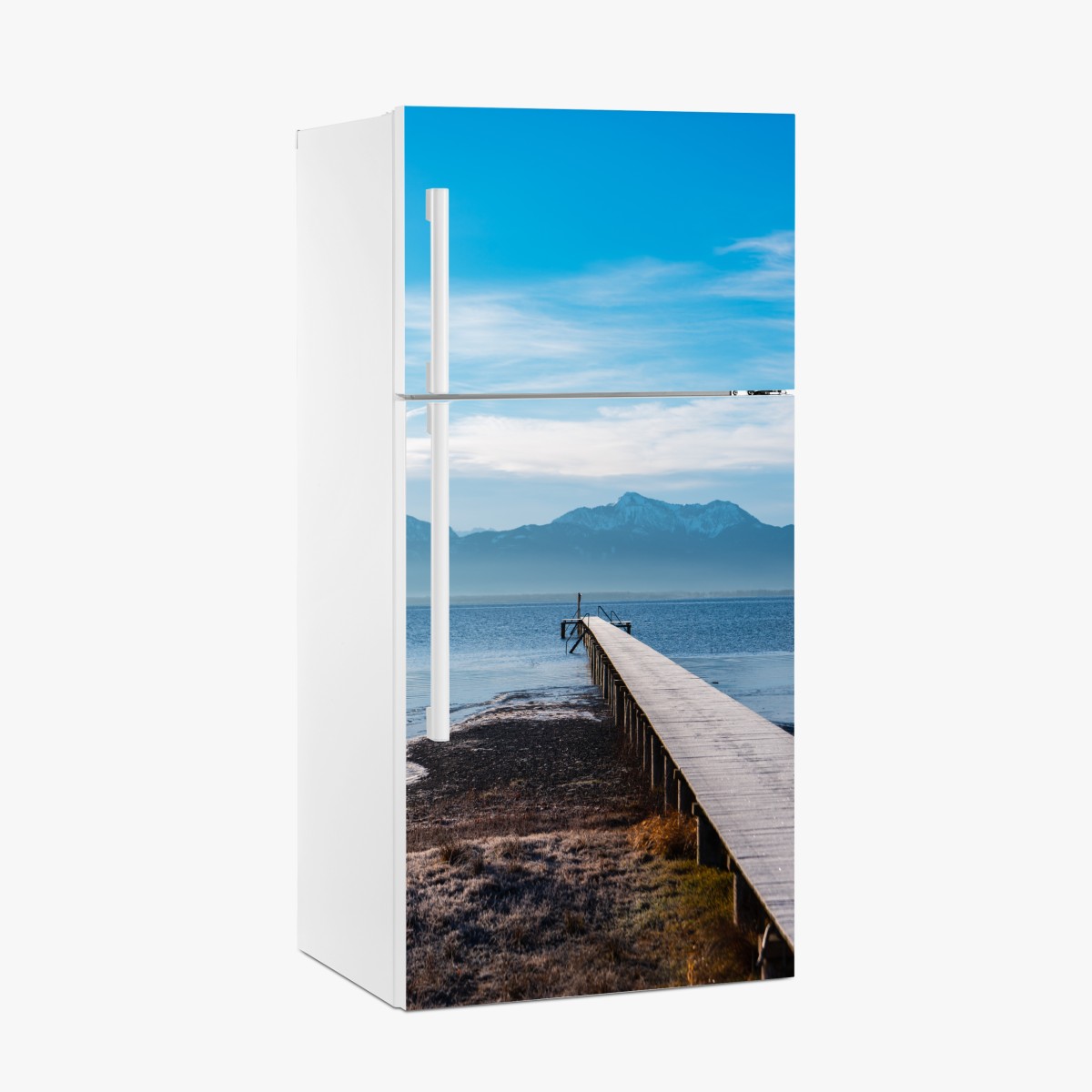Fridge sticker misty mountain pier at dawn – Wallissimo®