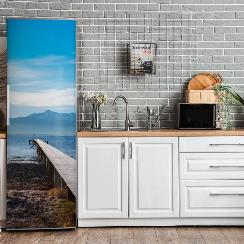 Naklejka na lodówkę biała tekstura marmuru z szarymi żyłkami – Wallissimo®