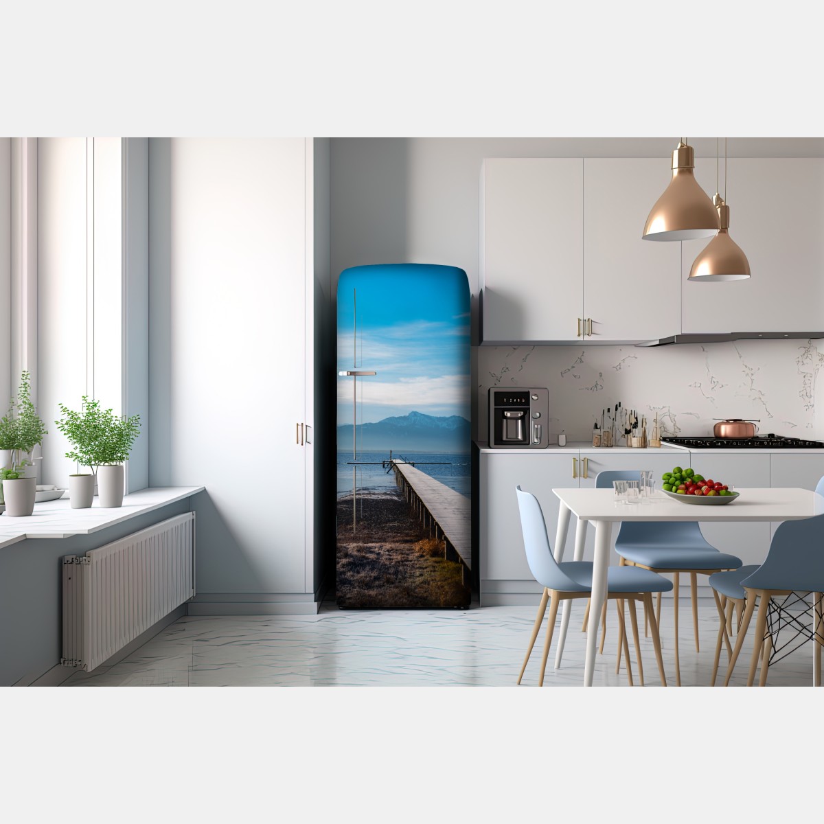 Naklejka na lodówkę mglisty pomost nad jeziorem o świcie – Wallissimo® Naklejka na lodówkę mglisty pomost nad jeziorem o świcie – Wallissimo®