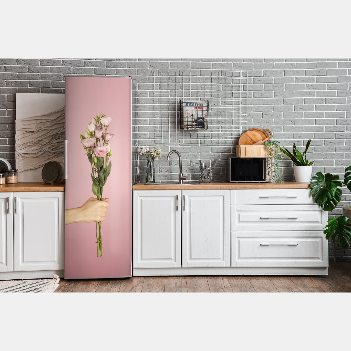 Naklejka na lodówkę delikatny różowy bukiet eustomy – Wallissimo® Naklejka na lodówkę delikatny różowy bukiet eustomy – Wallissimo®