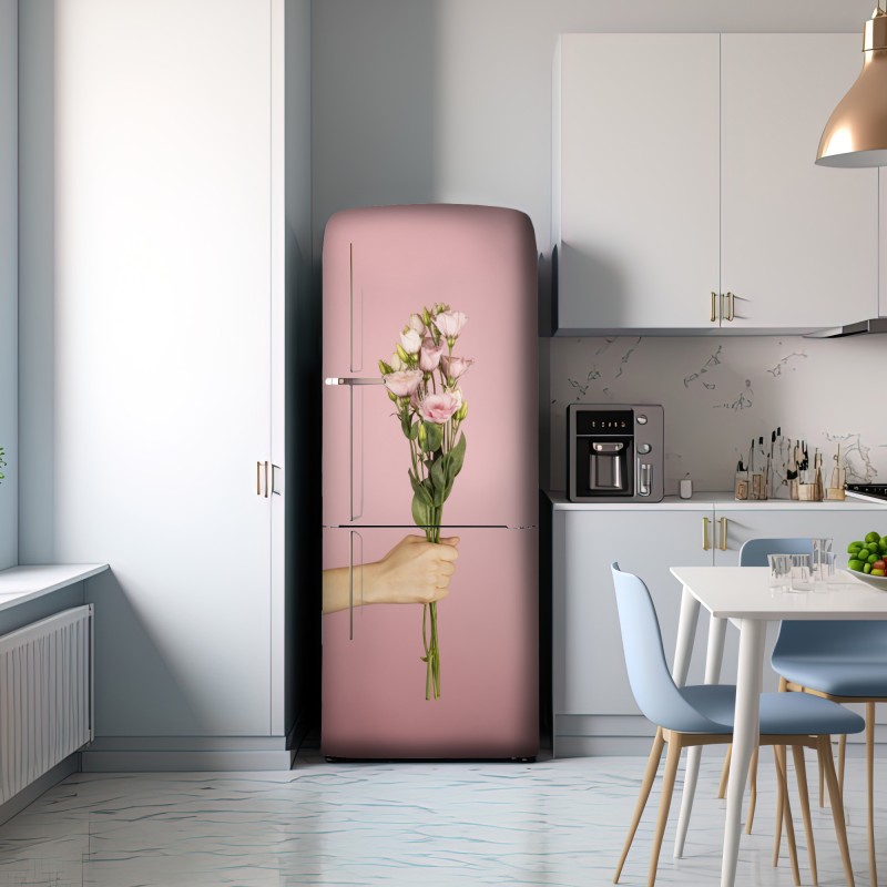 Naklejka na lodówkę delikatny różowy bukiet eustomy – Wallissimo® Naklejka na lodówkę delikatny różowy bukiet eustomy – Wallissimo®