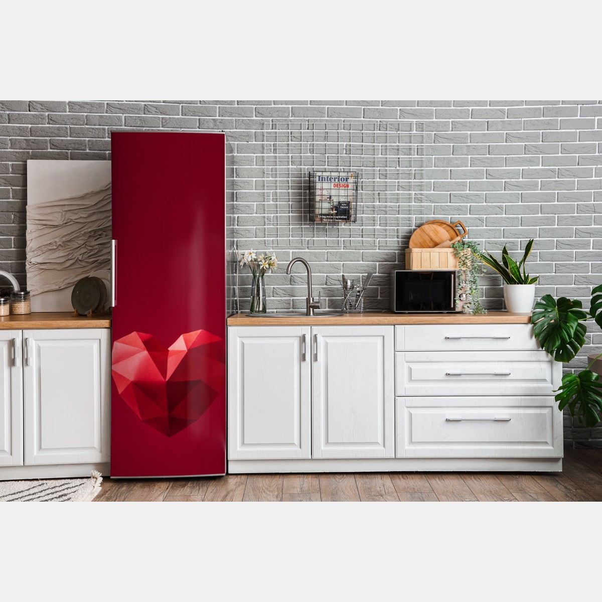 Naklejka na lodówkę geometryczne czerwone papierowe serce – Wallissimo® Naklejka na lodówkę geometryczne czerwone papierowe serce – Wallissimo®