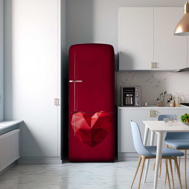 Naklejka na lodówkę geometryczne czerwone papierowe serce – Wallissimo® Naklejka na lodówkę geometryczne czerwone papierowe serce – Wallissimo®