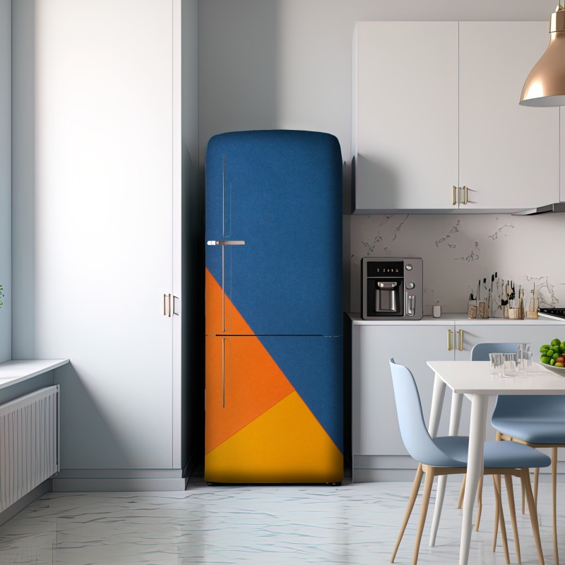 Naklejka na lodówkę odważna kompozycja geometryczna w niebieskim i pomarańczowym – Wallissimo® Naklejka na lodówkę odważna kompozycja geometryczna w niebieskim i pomarańczowym – Wallissimo®