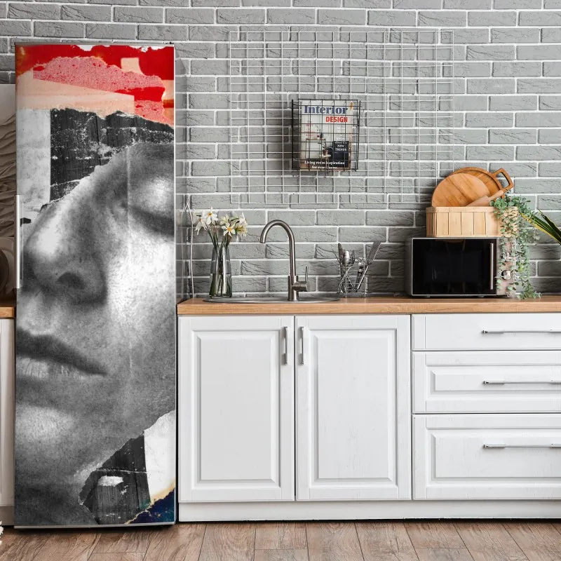 Naklejka na lodówkę turkusowe góry o złotych akcentach – Wallissimo®