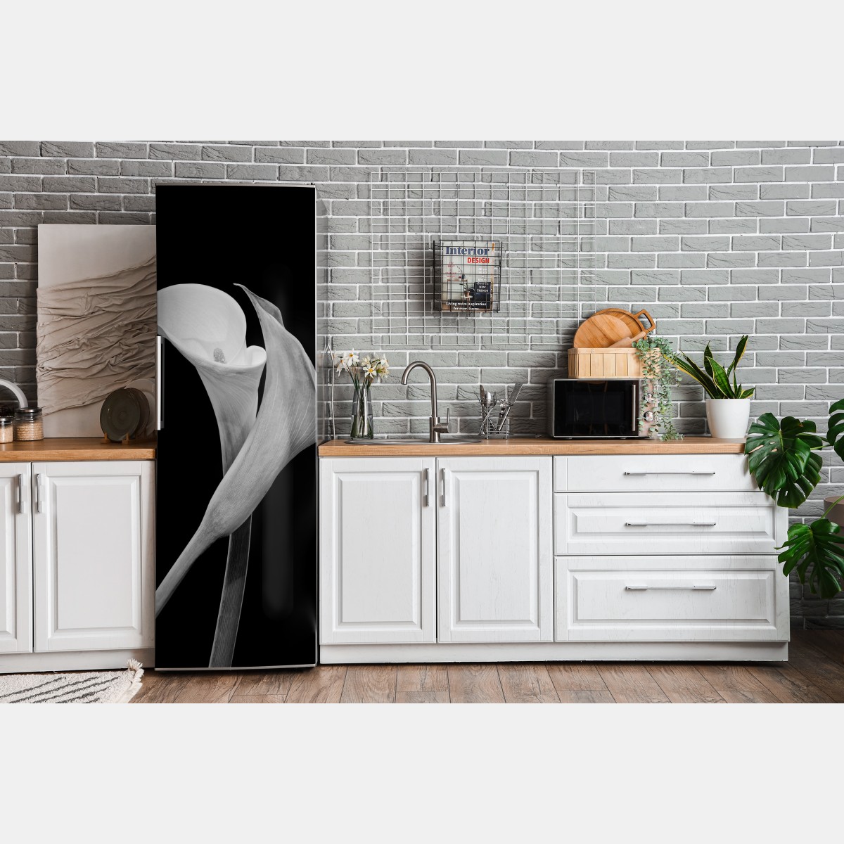 Naklejka na lodówkę eleganckie kalie w monochromie – Wallissimo® Naklejka na lodówkę eleganckie kalie w monochromie – Wallissimo®