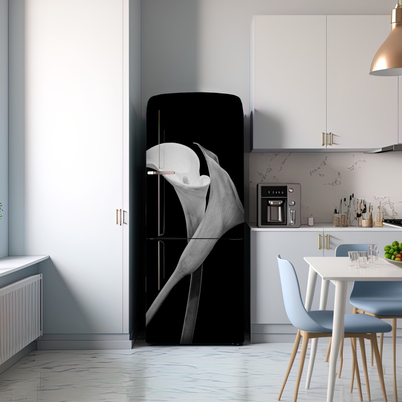 Naklejka na lodówkę eleganckie kalie w monochromie – Wallissimo® Naklejka na lodówkę eleganckie kalie w monochromie – Wallissimo®