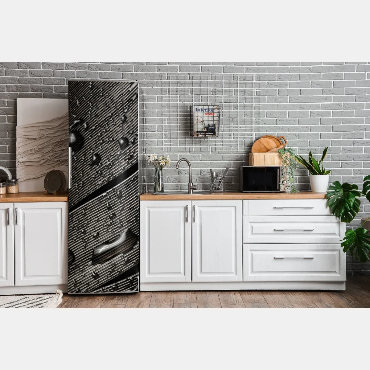 Naklejka na lodówkę czarno-białe pióro z kroplami wody – Wallissimo® Naklejka na lodówkę czarno-białe pióro z kroplami wody – Wallissimo®