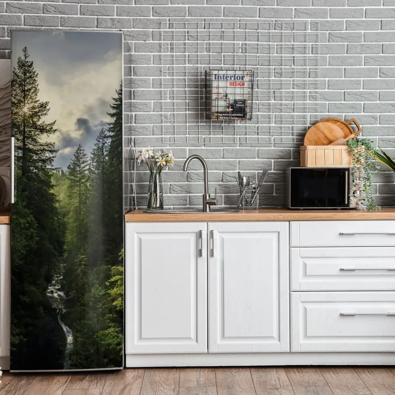 Naklejka na lodówkę różowe akwarelowe kwiaty na czarnym tle – Wallissimo®