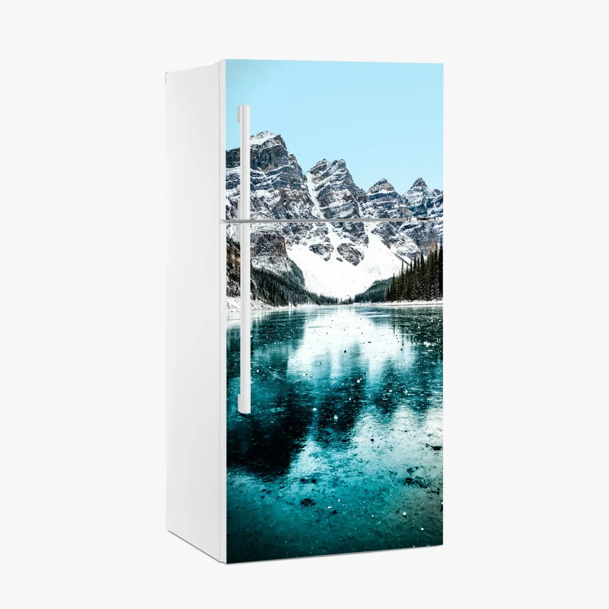 Naklejka na lodówkę lodowe turkusowe odbicie gór – Wallissimo® Naklejka na lodówkę lodowe turkusowe odbicie gór – Wallissimo®