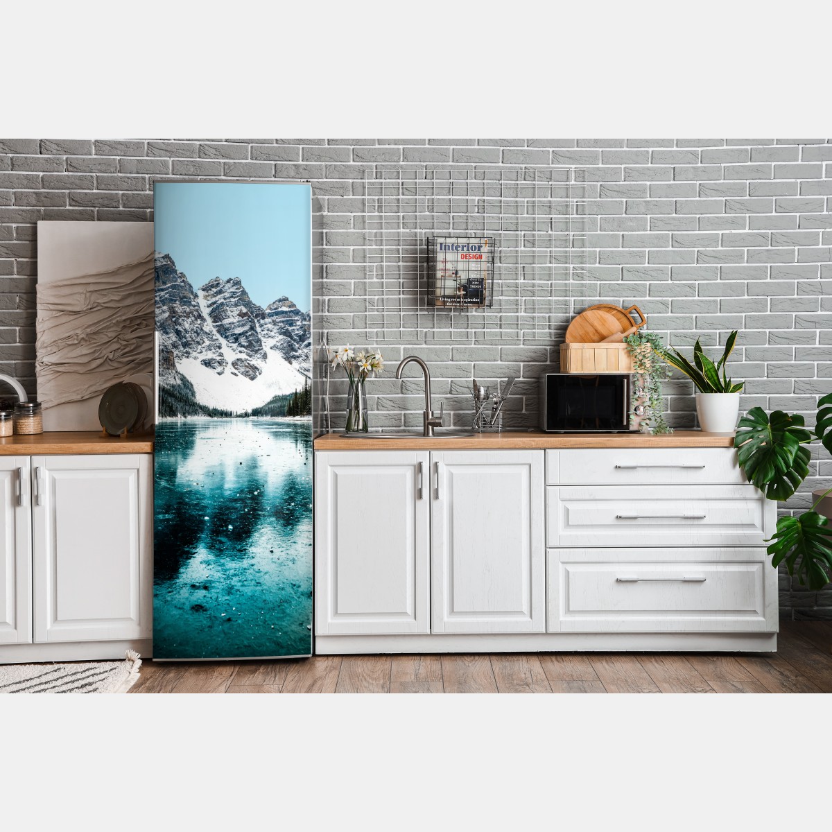 Naklejka na lodówkę lodowe turkusowe odbicie gór – Wallissimo® Naklejka na lodówkę lodowe turkusowe odbicie gór – Wallissimo®