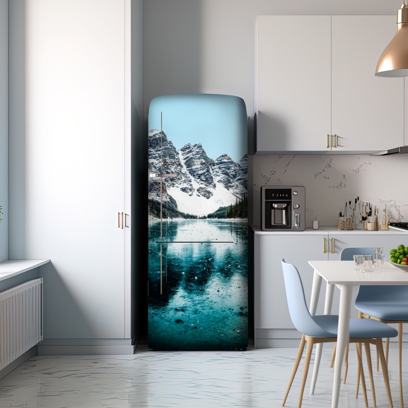 Naklejka na lodówkę lodowe turkusowe odbicie gór – Wallissimo® Naklejka na lodówkę lodowe turkusowe odbicie gór – Wallissimo®