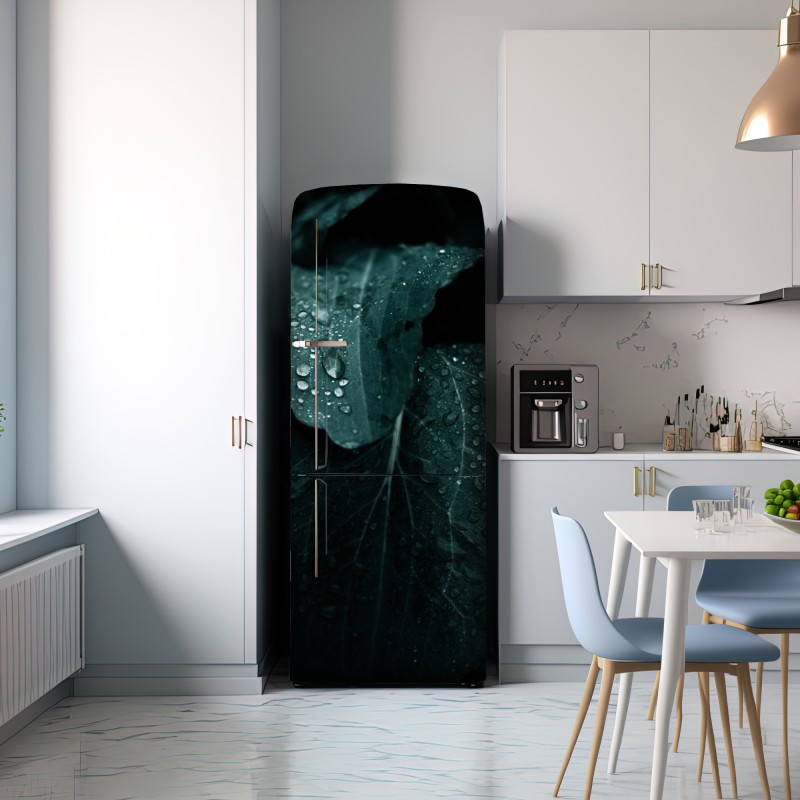 Naklejka na lodówkę krople rosy na liściach – Wallissimo® Naklejka na lodówkę krople rosy na liściach – Wallissimo®