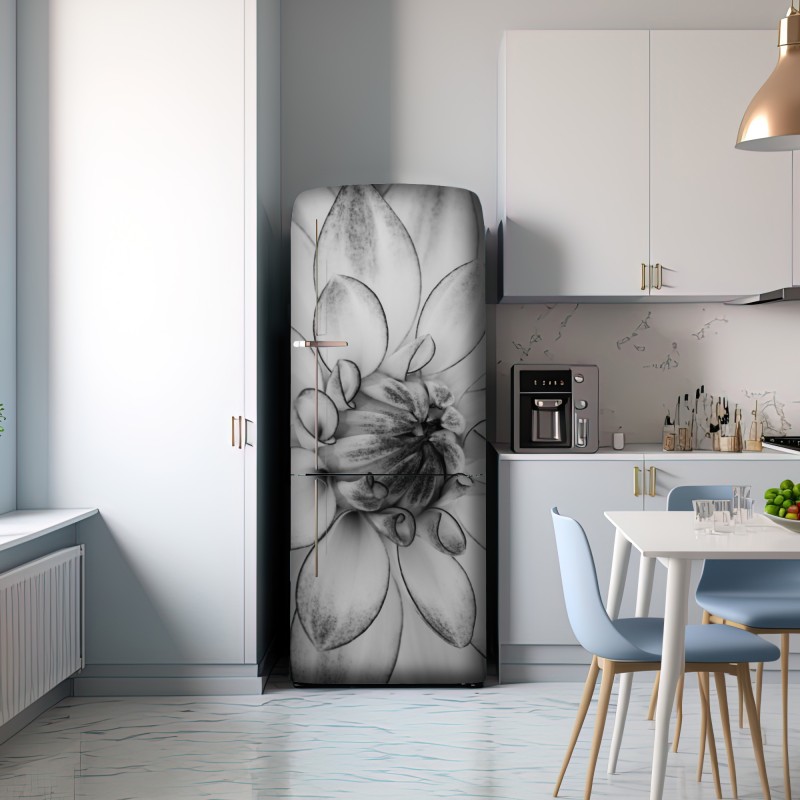 Naklejka na lodówkę monochromatyczne zbliżenie dalii – Wallissimo® Naklejka na lodówkę monochromatyczne zbliżenie dalii – Wallissimo®