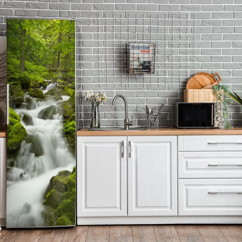 Naklejka na lodówkę turkusowy wzór łusek z złotymi detalami – Wallissimo®