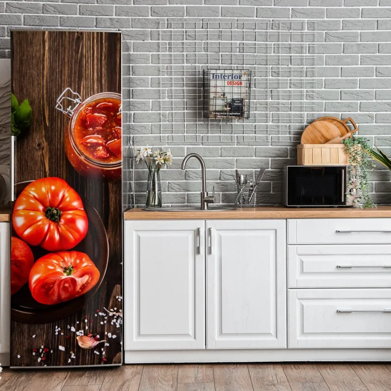 Naklejka na lodówkę elegancki portret w czerwonej sukni – Wallissimo®