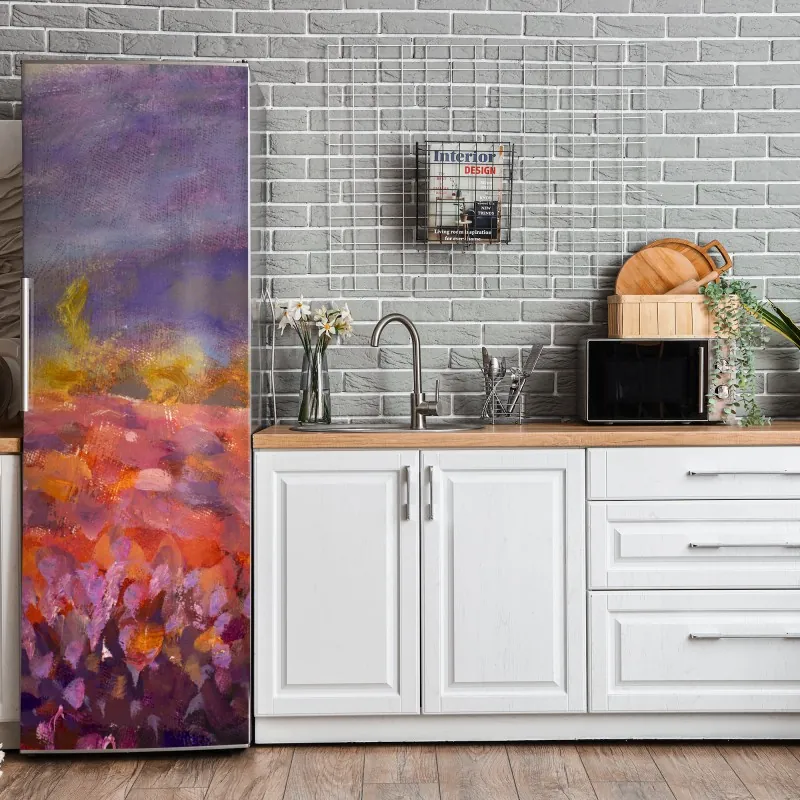 Naklejka na lodówkę różowe akwarelowe kwiaty na czarnym tle – Wallissimo®