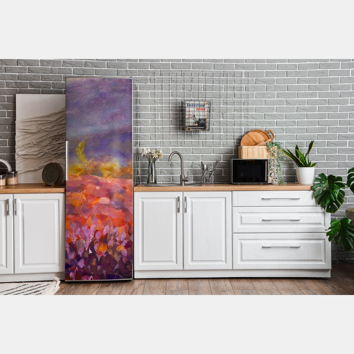 Naklejka na lodówkę Prowansja pole lawendy obraz olejny – Wallissimo® Naklejka na lodówkę Prowansja pole lawendy obraz olejny – Wallissimo®