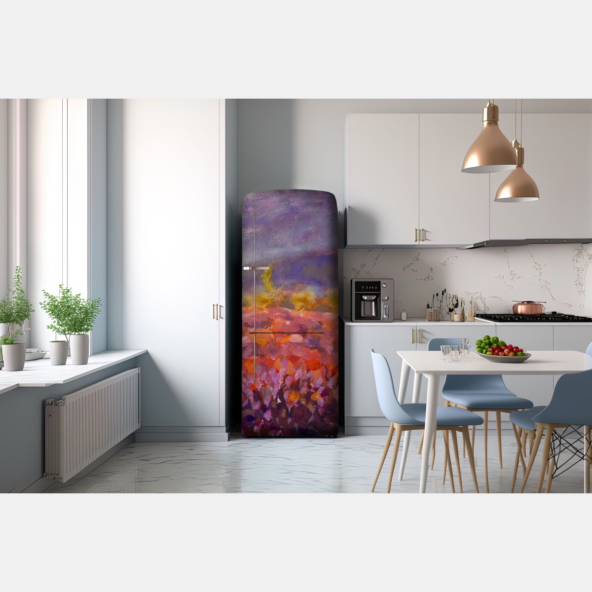 Naklejka na lodówkę Prowansja pole lawendy obraz olejny – Wallissimo® Naklejka na lodówkę Prowansja pole lawendy obraz olejny – Wallissimo®