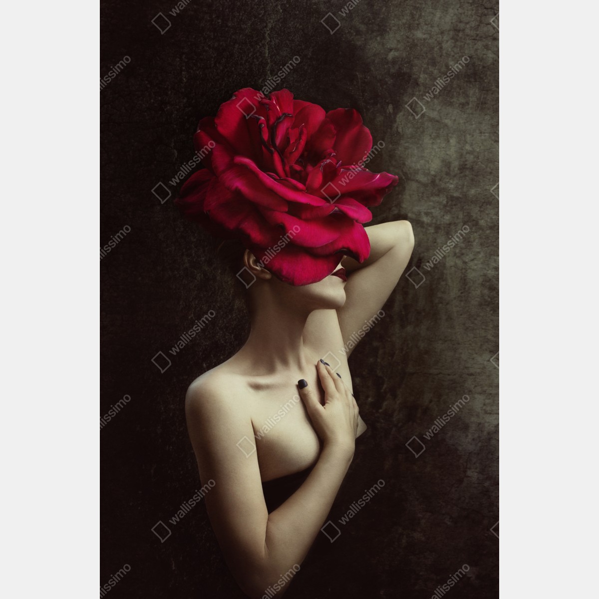 Naklejka na lodówkę kobieta z głową z róży surrealistyczny portret – Wallissimo® Naklejka na lodówkę kobieta z głową z róży surrealistyczny portret – Wallissimo®