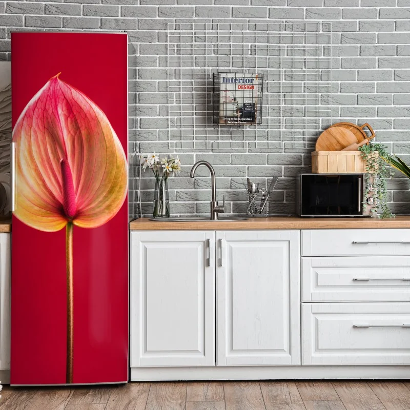 Naklejka na lodówkę eleganckie anturium na czerwonym tle – Wallissimo® Naklejka na lodówkę eleganckie anturium na czerwonym tle – Wallissimo®