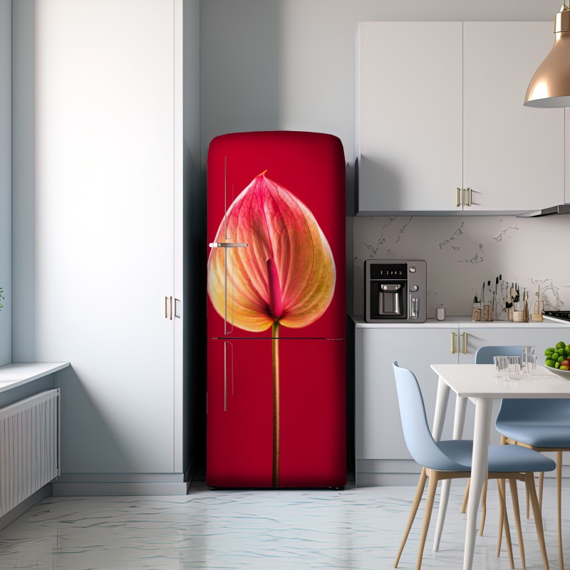 Naklejka na lodówkę eleganckie anturium na czerwonym tle – Wallissimo® Naklejka na lodówkę eleganckie anturium na czerwonym tle – Wallissimo®