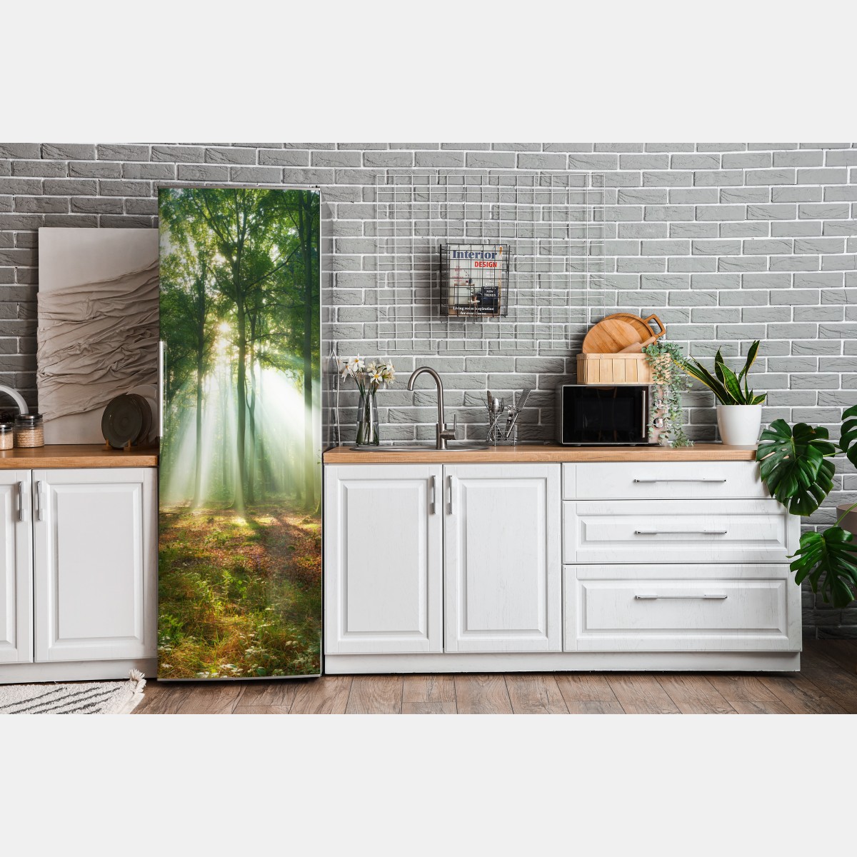 Naklejka na lodówkę poranne światło w lesie – Wallissimo® Naklejka na lodówkę poranne światło w lesie – Wallissimo®