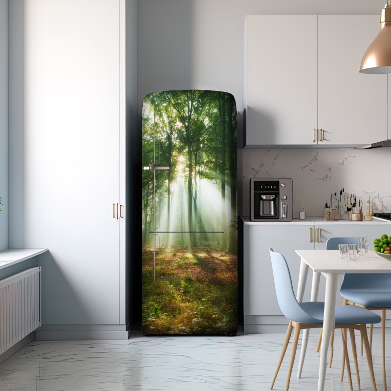 Naklejka na lodówkę poranne światło w lesie – Wallissimo® Naklejka na lodówkę poranne światło w lesie – Wallissimo®