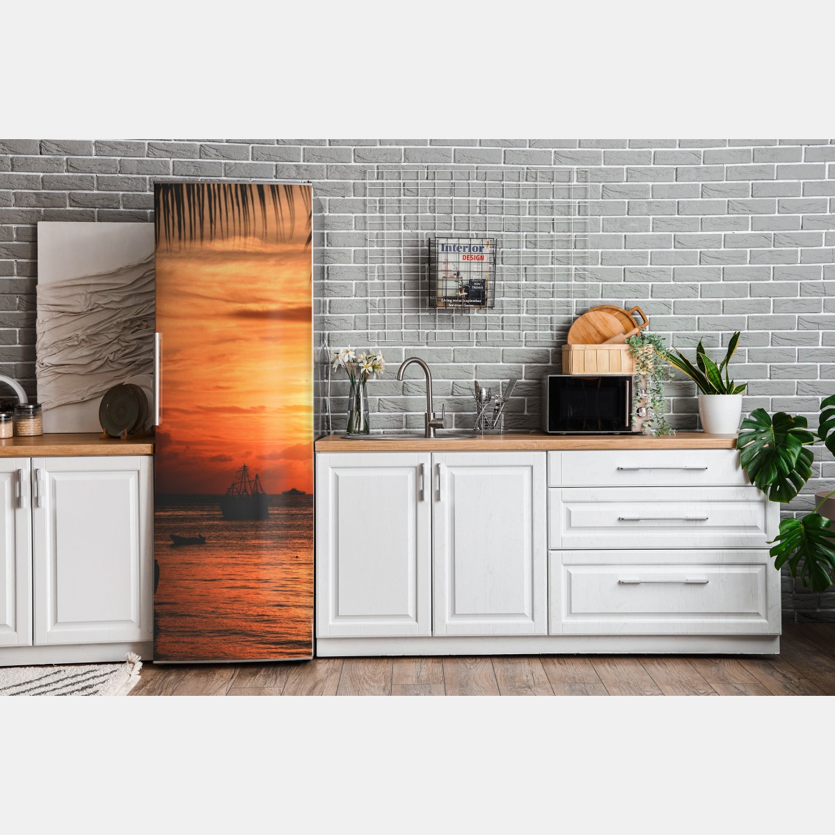 Naklejka na lodówkę tropikalny zachód słońca nad morzem – Wallissimo® Naklejka na lodówkę tropikalny zachód słońca nad morzem – Wallissimo®