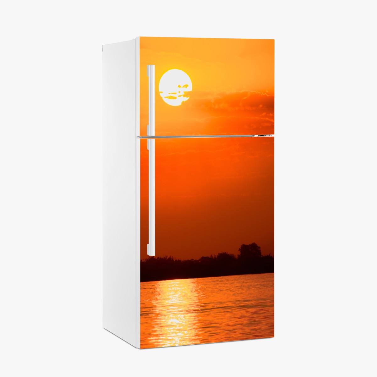 Fridge sticker golden sunset over tranquil lake – Wallissimo®