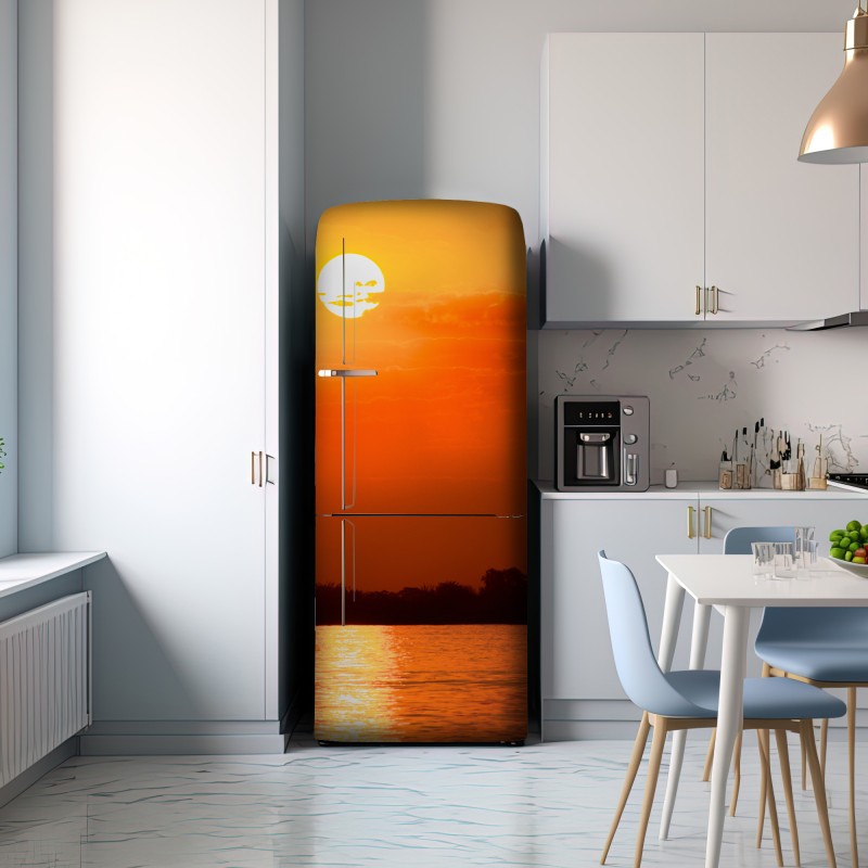 Naklejka na lodówkę złoty zachód słońca nad spokojnym jeziorem – Wallissimo® Naklejka na lodówkę złoty zachód słońca nad spokojnym jeziorem – Wallissimo®
