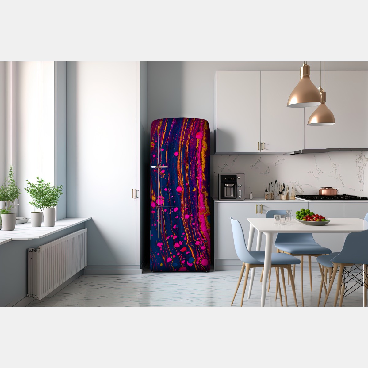 Naklejka na lodówkę neonowa marmurkowa grafika abstrakcyjna – Wallissimo® Naklejka na lodówkę neonowa marmurkowa grafika abstrakcyjna – Wallissimo®