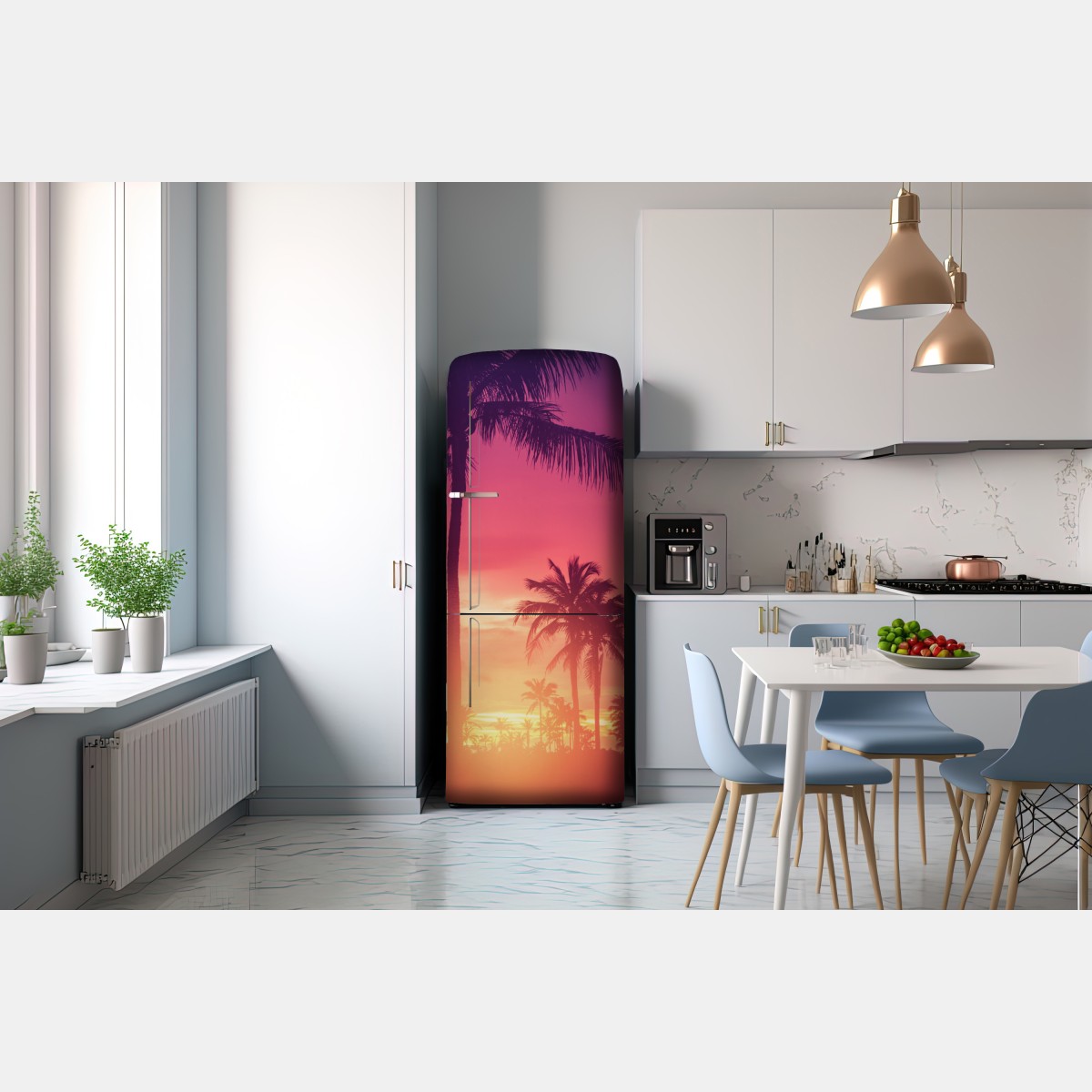 Naklejka na lodówkę tropikalny zachód słońca z palmami – Wallissimo® Naklejka na lodówkę tropikalny zachód słońca z palmami – Wallissimo®