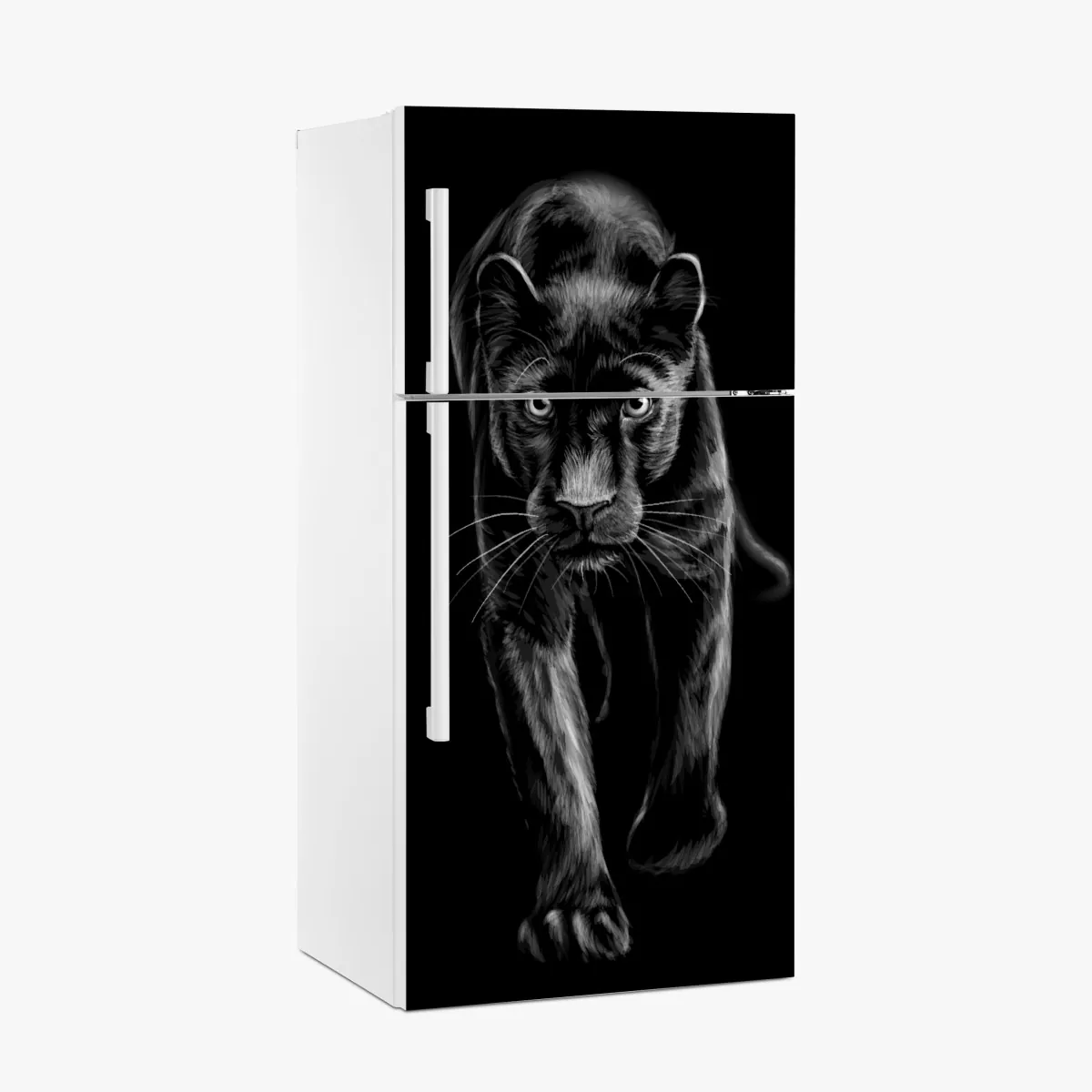 Naklejka na lodówkę krocząca czarna pantera ilustracja – Wallissimo® Naklejka na lodówkę krocząca czarna pantera ilustracja – Wallissimo®