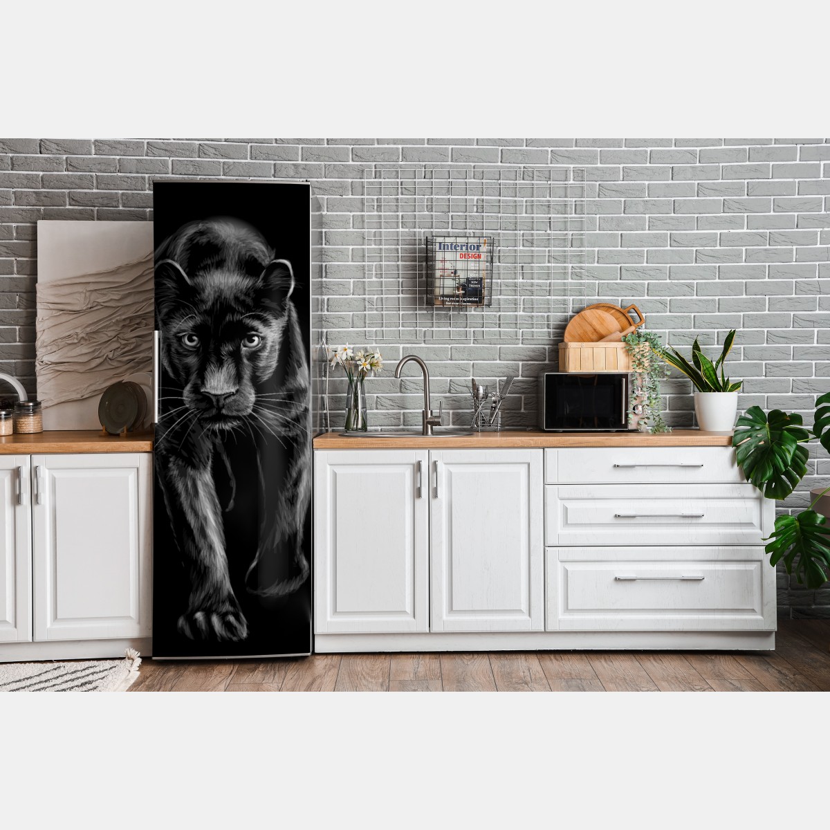 Naklejka na lodówkę krocząca czarna pantera ilustracja – Wallissimo® Naklejka na lodówkę krocząca czarna pantera ilustracja – Wallissimo®