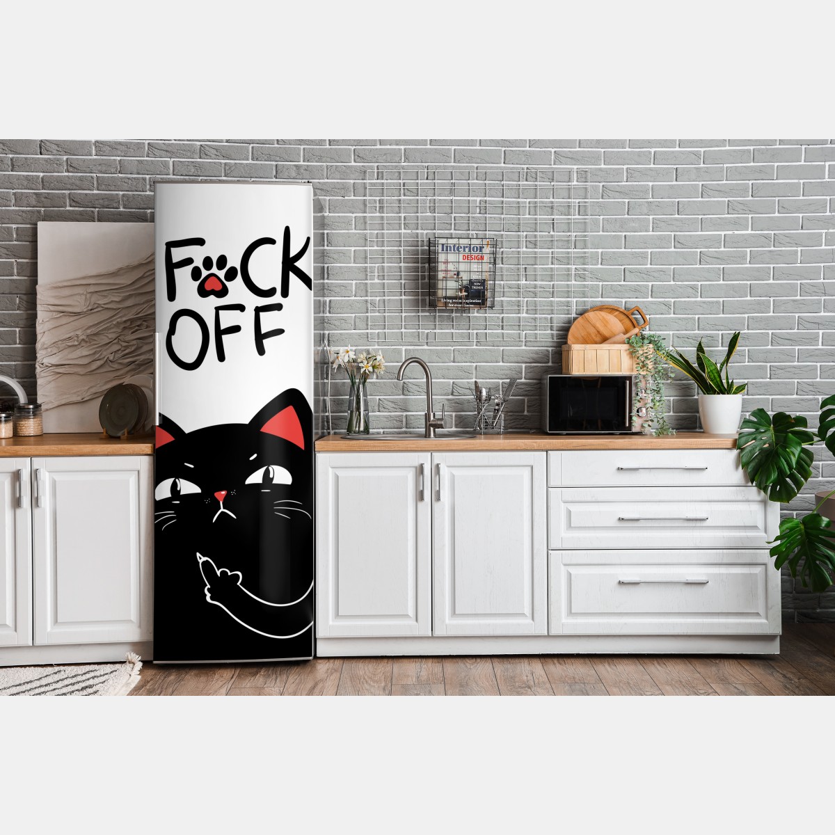Naklejka na lodówkę zuchwały czarny kot z charakterem – Wallissimo® Naklejka na lodówkę zuchwały czarny kot z charakterem – Wallissimo®