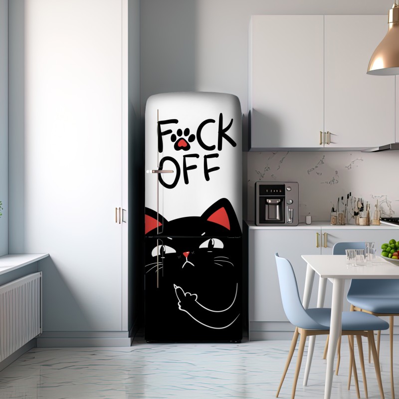 Naklejka na lodówkę zuchwały czarny kot z charakterem – Wallissimo® Naklejka na lodówkę zuchwały czarny kot z charakterem – Wallissimo®