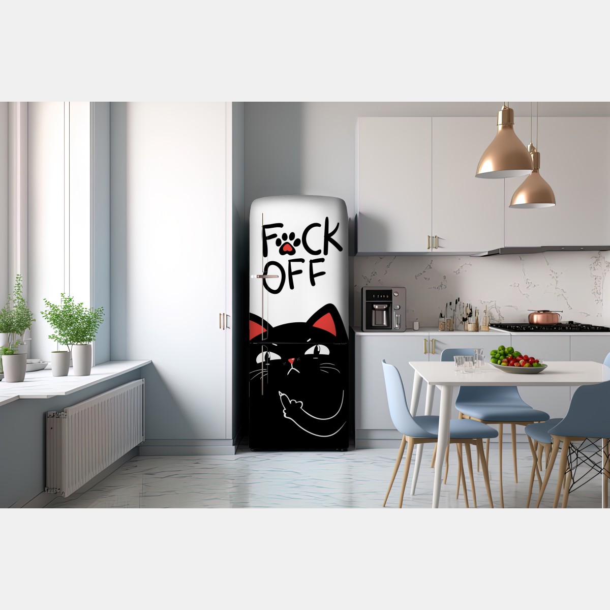 Naklejka na lodówkę zuchwały czarny kot z charakterem – Wallissimo® Naklejka na lodówkę zuchwały czarny kot z charakterem – Wallissimo®